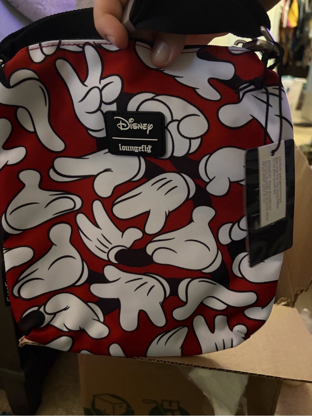 Loungefly Red White Black Mickey Glove Mini Crossbody Bag - Picture 2 of 2